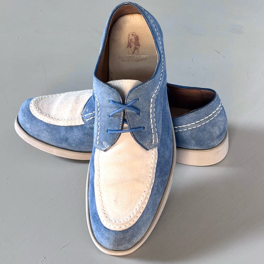 HUSH PUPPIES Two Toned Suede Vintage Lace Up Keepsake Derby Saddle Oxford Shoes